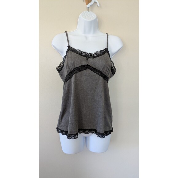 ROMWE Tops - Babydoll Cami L Lace Trim Stretch Tank Top Y2K Fairy Grunge Dark Coquette Gray